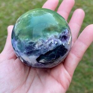 SOLD ON M High Grade Rainbow Fluorite Sphere Polished Purple + Green Crystal Orb